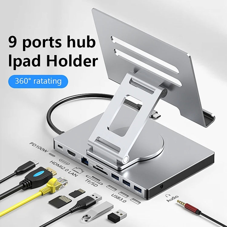 Blueendless 4K/60Hz Multifunctional Folding Tablet Type-C Docking Station Bracket, Spec: 9-in-1 Rotating - Desktop Holder by Blueendless | Online Shopping UK | buy2fix