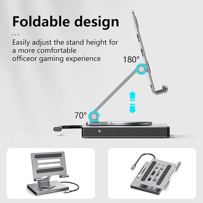 Blueendless 4K/60Hz Multifunctional Folding Tablet Type-C Docking Station Bracket, Spec: 9-in-1 Rotating - Desktop Holder by Blueendless | Online Shopping UK | buy2fix