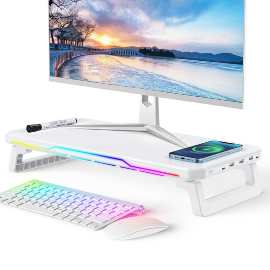 RGB Computer Monitor Stand Riser 3 USB 2.0 +1 Type-C Ports, Spec: Wireless Charging White - Laptop Stand by buy2fix | Online Shopping UK | buy2fix