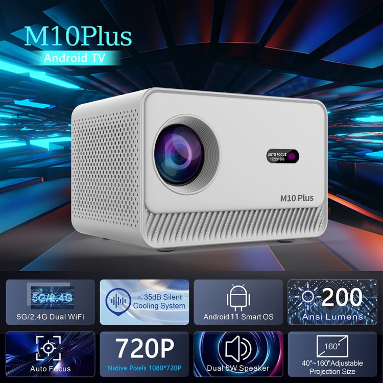 M10 Plus 1280x720P Projector 2.4G / 5G WIFI Bluetooth 5.2 Android 11 System Home Cinema EU Plug - Mini Projector by buy2fix | Online Shopping UK | buy2fix