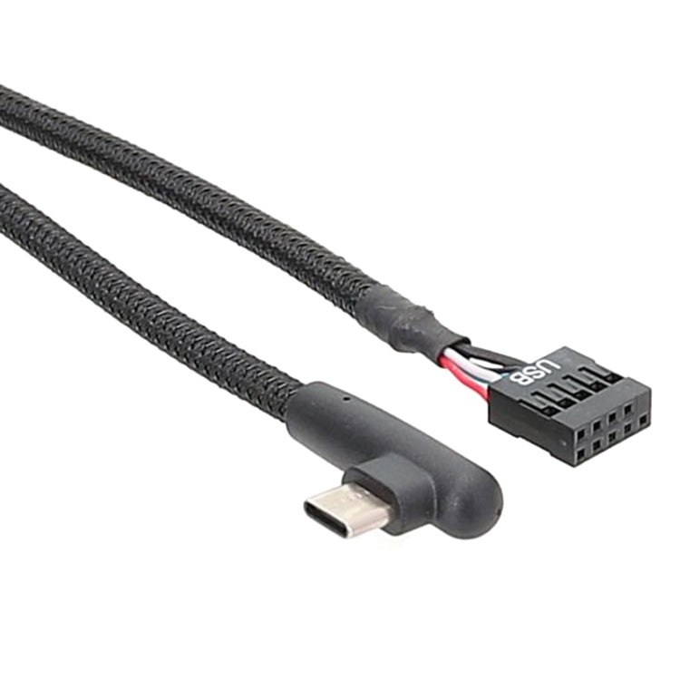 60cm Motherboard USB 9Pin To Type-C Elbow Data Cable Braided Network Cable(Black) - Power Cord by buy2fix | Online Shopping UK | buy2fix