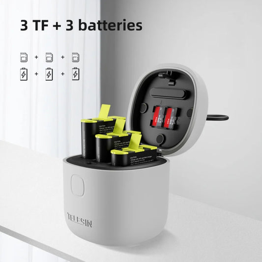 TELESIN GP-BTR-904-GY Storage Battery Charging Box For GoPro HERO12 Black / HERO11 Black / HERO10 Black / HERO9 Black(Allin Charging Box) by TELESIN