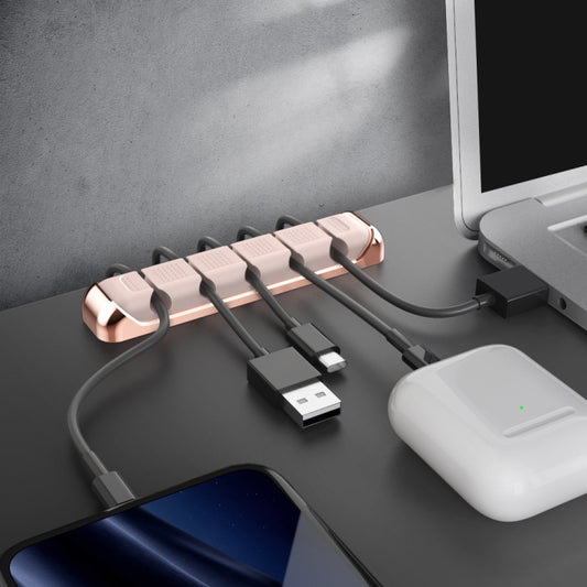 AhaStyle PT125 Aluminum Alloy + Silicone 5 Holes Position Cable Holder Desktop Data Cable Clip(Pink) by AhaStyle