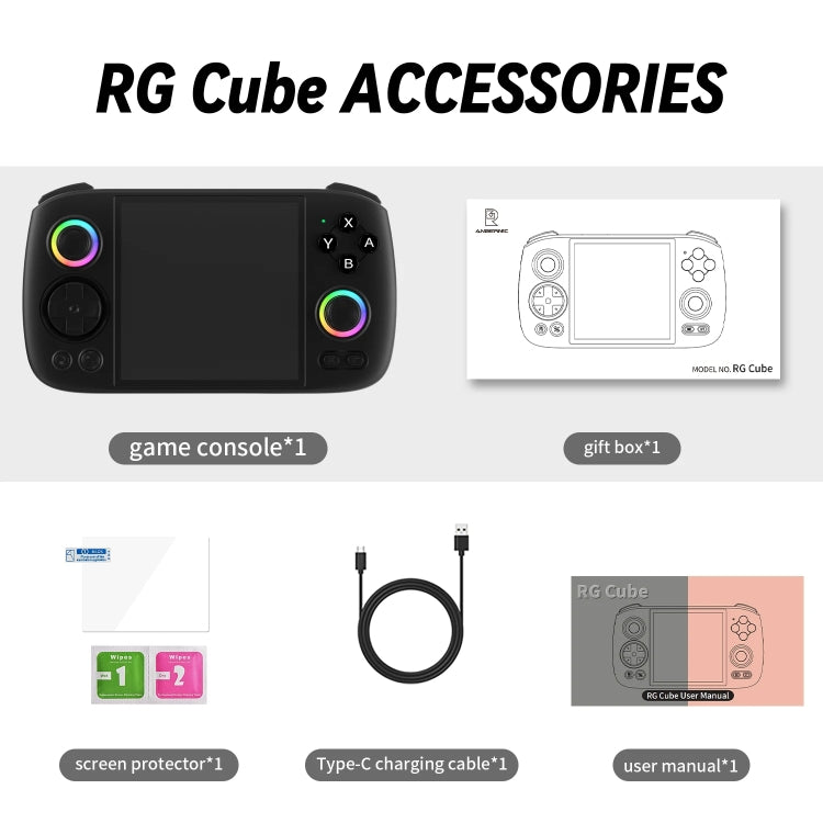 ANBERNIC RG Cube Retro Handheld Game Console With 3.95 Inch Screen T820 CPU Android 13 RGB Light With 128G TF Card(Black) - Pocket Console by ANBERNIC | Online Shopping UK | buy2fix