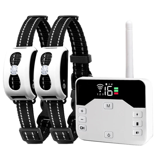1 Drag 2 Pet Electronic Fence Wireless Stop Barker Outdoor Dog Collar Remote Control Dog Trainer(White)