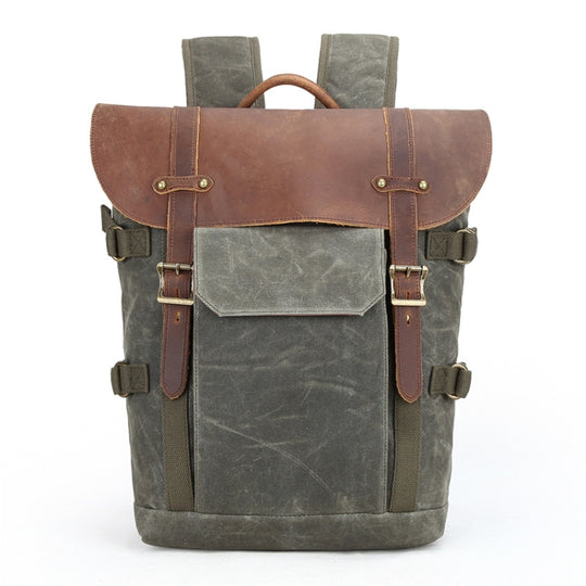Vintage Camera Bag Waterproof  Canvas Backpack with Laptop Compartment Tripod Holder(Army Green)