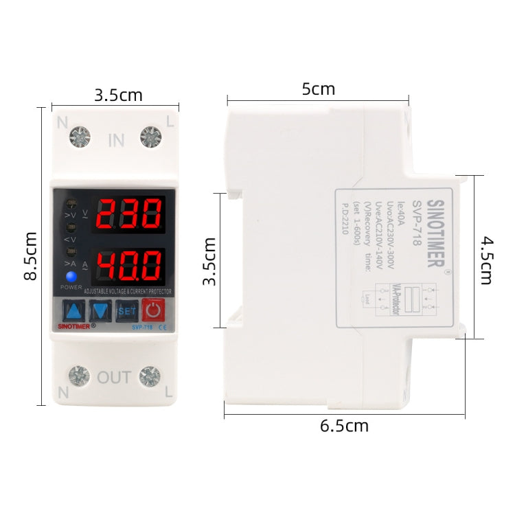 SINOTIMER SVP-718 40A Adjustable Self-resetting Intelligent Over-voltage and Under-voltage Protector 220V AC - Other Tester Tool by SINOTIMER | Online Shopping UK | buy2fix