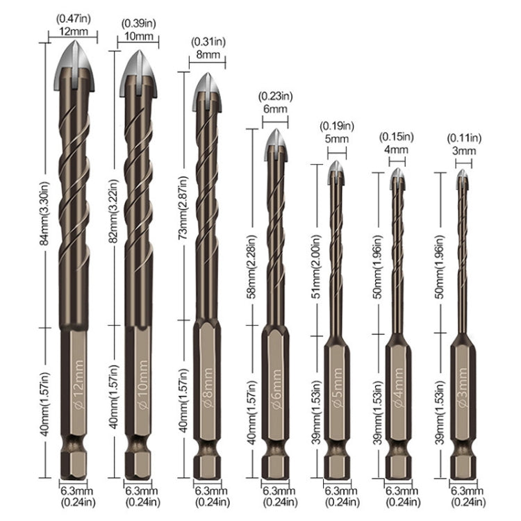 6mm Hexagonal Shank Spiral Flute Cross Alloy Drill Bits Glass Tile Four Edge Drivers - Drill & Drill Bits by buy2fix | Online Shopping UK | buy2fix