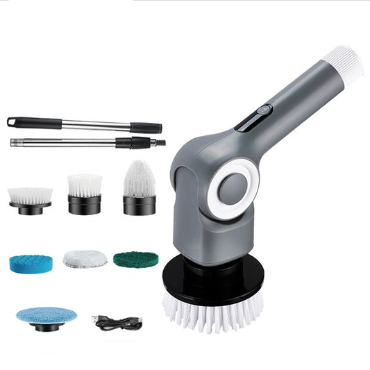 7 In 1 Electric Spin Scrubber Rechargeable Waterproof Floor Clean Bush with 23.6 Inch Adjustable Handle(Grey) - Sponges, Cloths & Brushes by buy2fix | Online Shopping UK | buy2fix