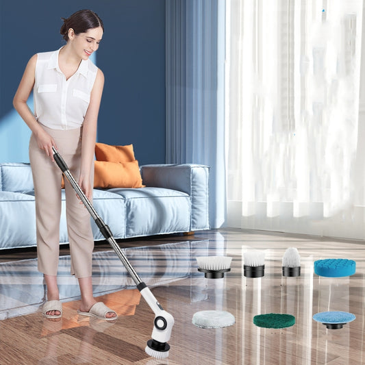 7 In 1 Electric Spin Scrubber Rechargeable Waterproof Floor Clean Bush with 23.6 Inch Adjustable Handle(White) by buy2fix