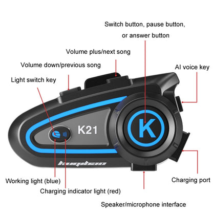 KUQIBAO Motorcycle Helmet Long-lasting Waterproof Bluetooth Headset with Light(Hard Microphone) - Motorcycle Walkie Talkie by KUQIBAO | Online Shopping UK | buy2fix