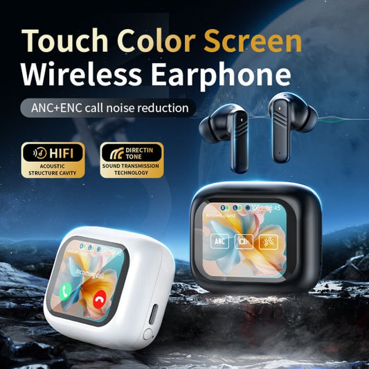 LX-10 Full-Color Touch Screen ANC+ENC Dual Noise Reduction In-Ear Wireless Bluetooth Earphone(White) by buy2fix