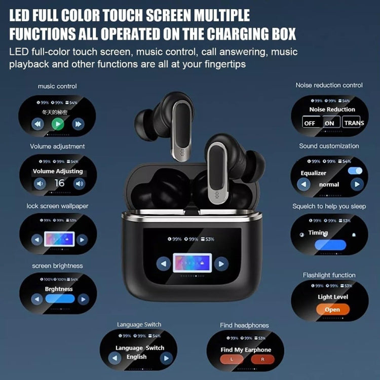 V8 Smart Color Screen Touch ANC Active Noise Reduction Wireless Bluetooth Earphones(Black) - TWS Earphone by buy2fix | Online Shopping UK | buy2fix
