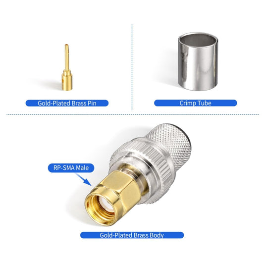 10pcs /Pack RP-SMA Male Crimp Solder Connector For LMR-400 / Belden-9913 / RG8 / RG213 Coaxial Cable by buy2fix