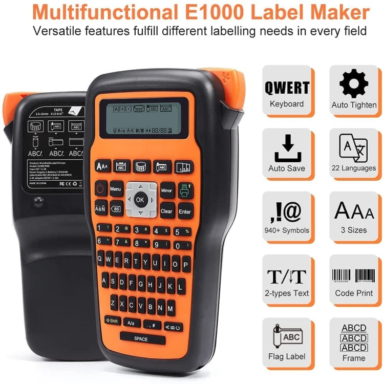 Phomemo E1000 Handheld Industrial Label Maker Thermal Transfer Printer with Keyboard, US Plug(Orange) - Printer by Phomemo | Online Shopping UK | buy2fix