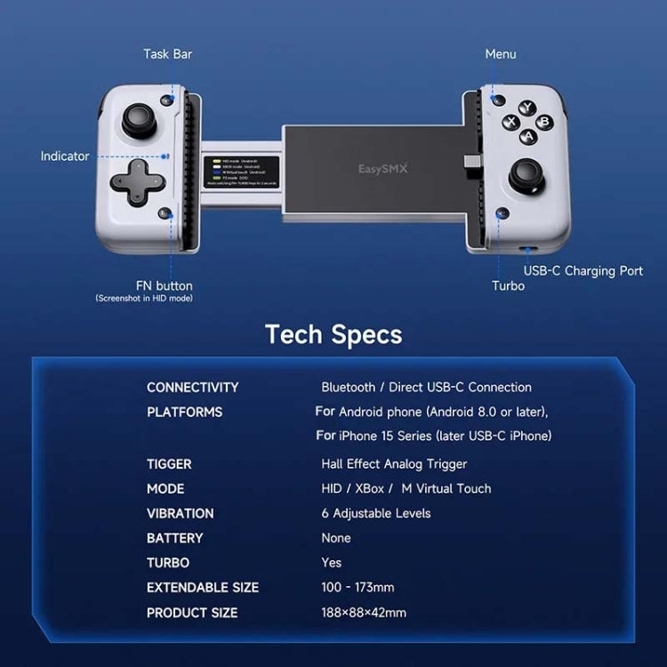 EasySMX M05 Mobile Gaming Controller For Type-C Mobile Phones And IPhone 15 Series With Hall Trigger(Black White) - Controller Gamepad by EasySMX | Online Shopping UK | buy2fix