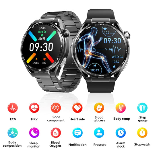 F200 Smart Health Watch ECG Electrocardiogram Blood Sugar Monitoring 1.55 Inch Round Screen, Color: Black Leather by buy2fix