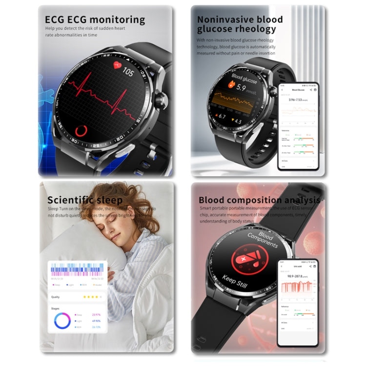 F200 Smart Health Watch ECG Electrocardiogram Blood Sugar Monitoring 1.55 Inch Round Screen, Color: Black Leather - Smart Watches by buy2fix | Online Shopping UK | buy2fix