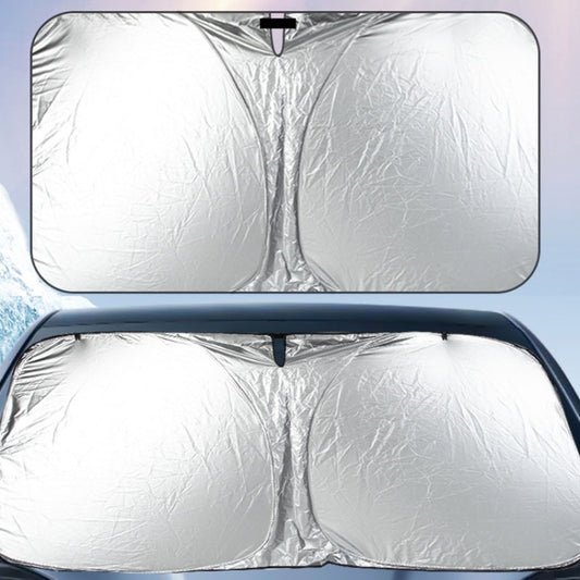 Car Sunshade Summer Front Windshield Sunscreen Heat Insulation Folding Car Sunshade Curtain(145x70cm Titanium Silver) by buy2fix