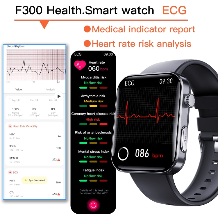 F300  2.1-Inch Screen Smart Watch Supports Bluetooth Calls/ECG/Blood Composition Analysis/50+ Sports Modes, Color: Black Leather - Smart Watches by buy2fix | Online Shopping UK | buy2fix