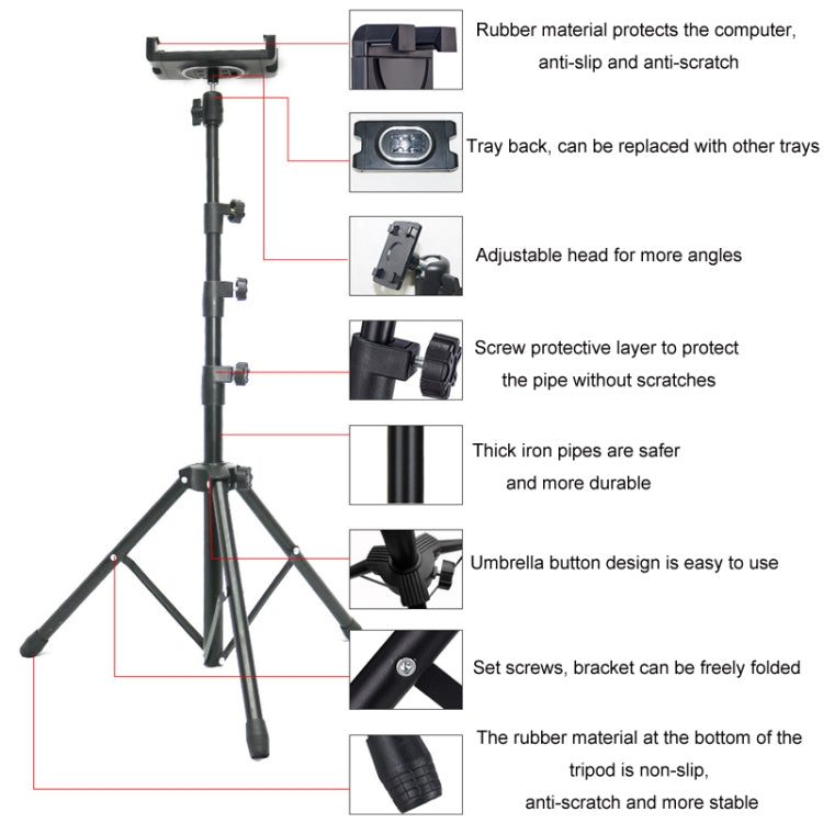1.6m Adjustable Tablet Stand Floor-Standing Retractable Mobile Phone Tripod, Model: 303(With Cloth Bag+Sheep Head Phone Clamp) - Lazy Bracket by buy2fix | Online Shopping UK | buy2fix