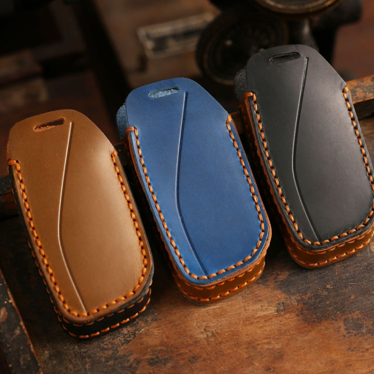 For 2024 BMW X7 Hallmo Cowhide Car Key Protection Cover(Blue) by Hallmo