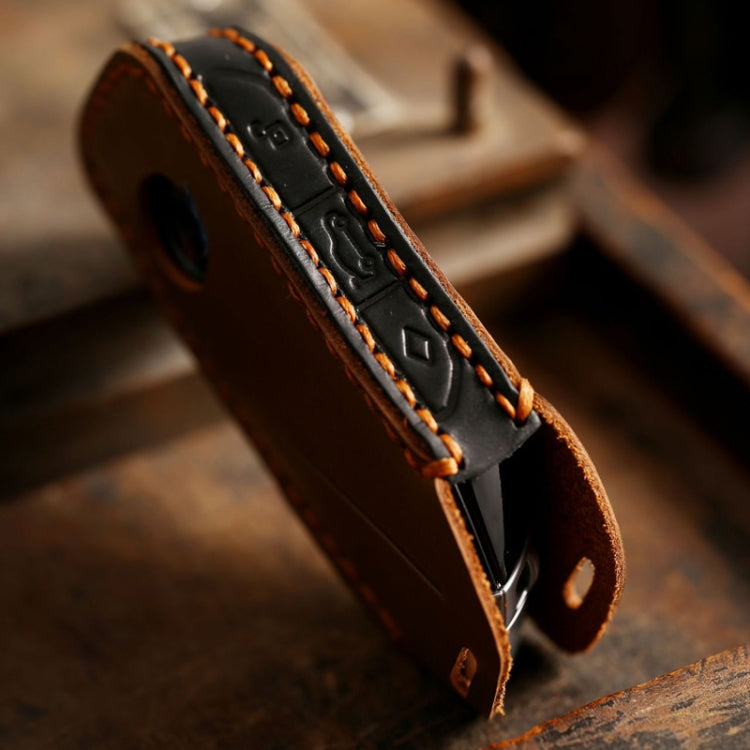 For 2024 BMW X7 Hallmo Cowhide Car Key Protection Cover(Blue) by Hallmo