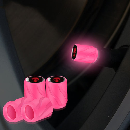 4pcs /Set Luminous Car Motorcycle Tire Modified Valve Cap, Color: Pink Red Skull