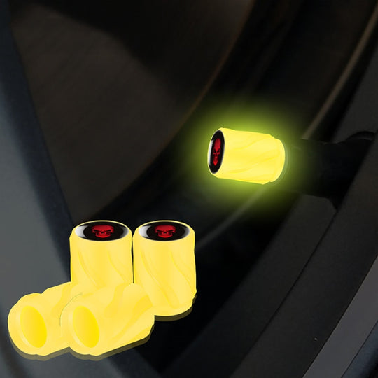 4pcs /Set Luminous Car Motorcycle Tire Modified Valve Cap, Color: Yellow Red Skull