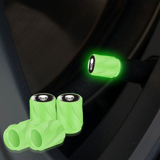 4pcs /Set Luminous Car Motorcycle Tire Modified Valve Cap, Color: Green White Skull