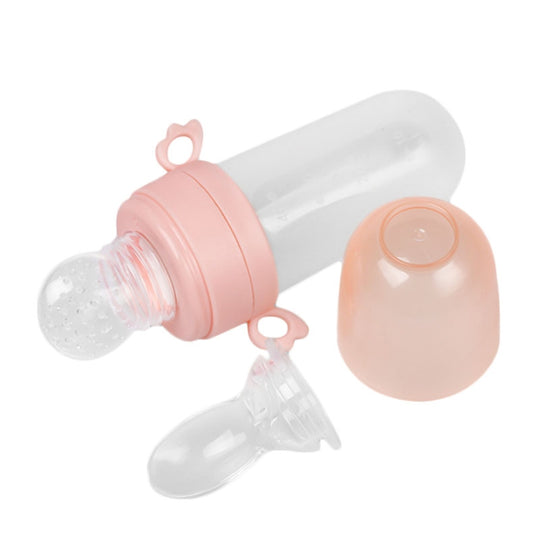 Portable Dual-purpose Baby Food Feeding Spoon Fruit Vegetable Silicone Feeding Pacifier Bottle(Pink)