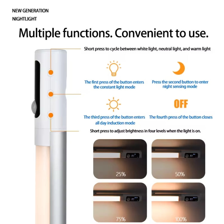 Rechargeable Under Cabinet LED Motion Sensor Night Light with Digital Display 2000mAH(Silver) - Sensor LED Lights by buy2fix | Online Shopping UK | buy2fix