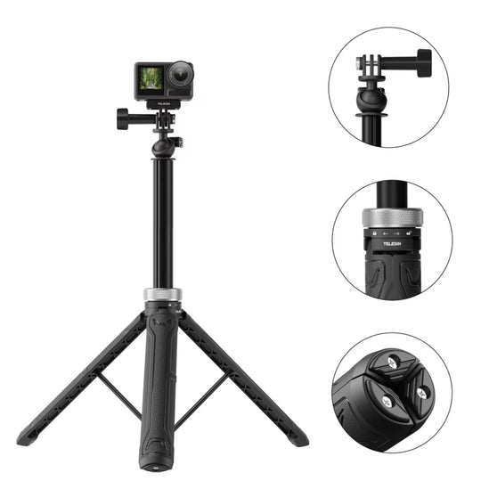 TELESIN 360 Degree Rotation 1.5m Selfie Stick Foldable Tripod for DJI, Insta360, GoPro and Other Action Cameras(Black)