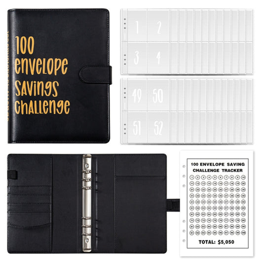 A5 100 Day Savings Challenge Envelope Budget Planner Binder Notebook Handbook, Color: Words Black by buy2fix