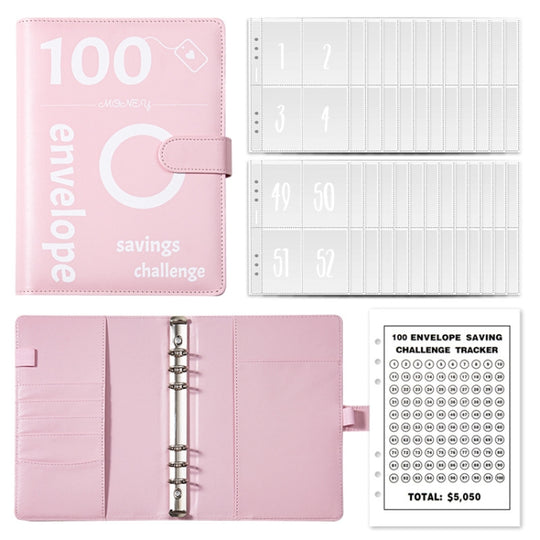 A5 100 Day Savings Challenge Envelope Budget Planner Binder Notebook Handbook, Color: Pattern Pink