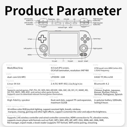 ANBERNIC RG40XXH WIFI Wireless Joystick Pocket Console HDMI Connection TV Online Sparring Game Console 256G(Gray) - Pocket Console by ANBERNIC | Online Shopping UK | buy2fix