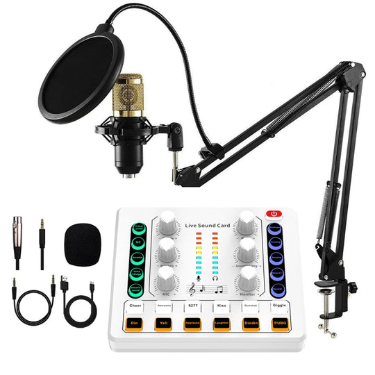 M8 Recording And Singing Live Bluetooth Sound Card Set, Color: White+Gold Cantilever