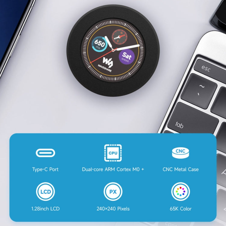 Waveshare 26369 1.28-Inch Round LCD Screen RP2040 MCU Board without Touch - LCD & LED Display Module by Waveshare | Online Shopping UK | buy2fix