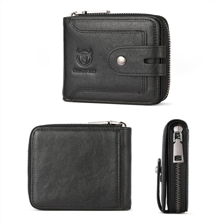 BULL CAPTAIN 232 RFID Anti-Theft Cowhide Men Zipper Wallet Vintage Business Card Holder(Black) - Wallets by BULL CAPTAIN | Online Shopping UK | buy2fix