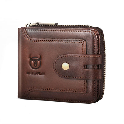 BULL CAPTAIN 232 RFID Anti-Theft Cowhide Men Zipper Wallet Vintage Business Card Holder(Coffee) - Wallets by BULL CAPTAIN | Online Shopping UK | buy2fix