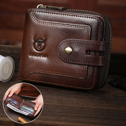 BULL CAPTAIN 232 RFID Anti-Theft Cowhide Men Zipper Wallet Vintage Business Card Holder(Coffee) - Wallets by BULL CAPTAIN | Online Shopping UK | buy2fix