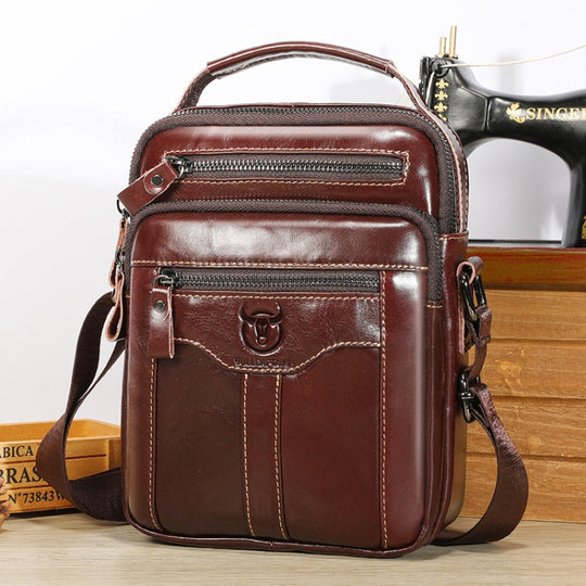 BULL CAPTAIN 0400 Large-Capacity First-Layer Cowhide Retro Single-Shoulder Crossbody Bag(Coffee)