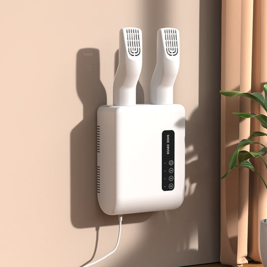 140W Boot Dryer Wall Mounted Shoes Warmer Heater, 3 Gear Timing, 360 Degree Rotating Air Outlet EU Plug(White)