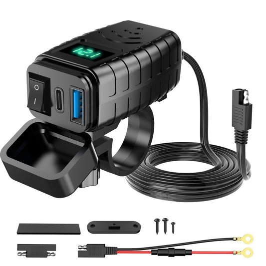 PD3.0 Motorcycle USB Mobile Phone Charger Digital Voltage Meter with Switch(Green Screen) - Battery Charger by buy2fix | Online Shopping UK | buy2fix