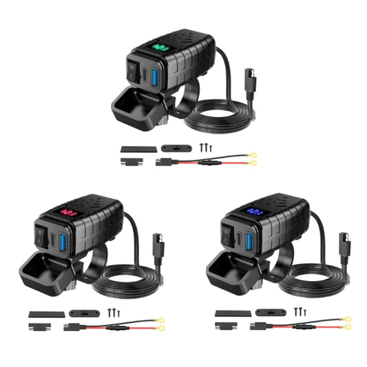PD3.0 Motorcycle USB Mobile Phone Charger Digital Voltage Meter with Switch(Blue Screen) by buy2fix
