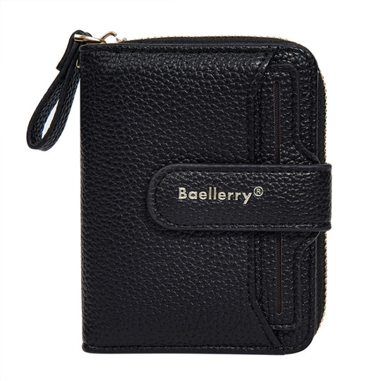 Baellerry N1915 Lychee Pattern Multi-card Slot Zipper Women Short Wallet(Black)