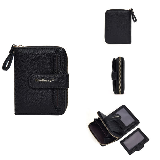 Baellerry N1915 Lychee Pattern Multi-card Slot Zipper Women Short Wallet(Black) by Baellerry