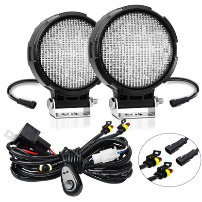 14W 9-30V Floodlight Mixed Luminous 4 Inch Round Work Light With Wire Set(X2) by buy2fix