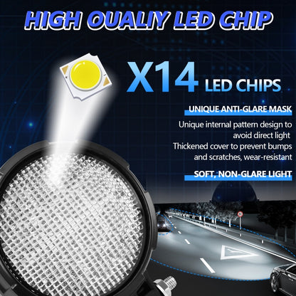 14W 9-30V Floodlight Mixed Luminous 4 Inch Round Work Light With Wire Set(X2) by buy2fix