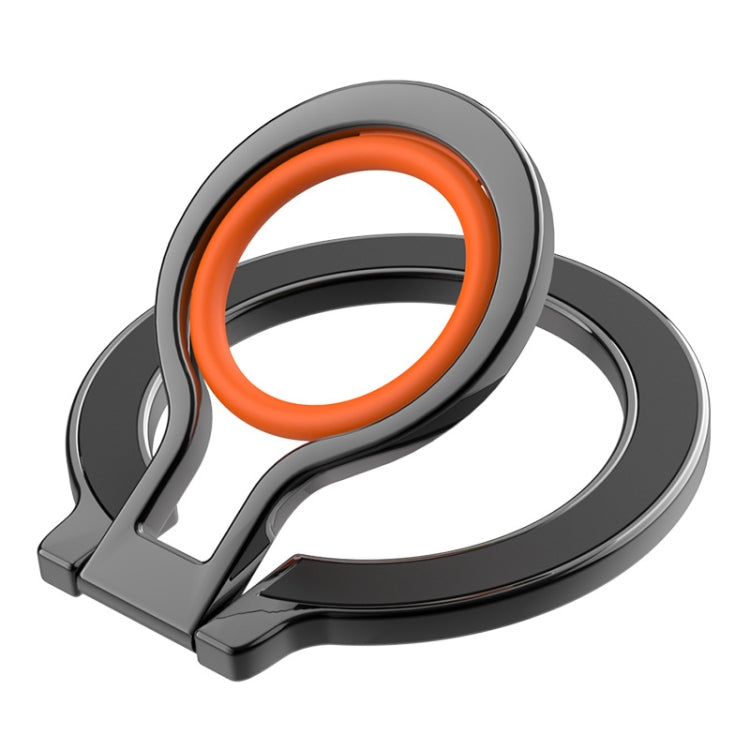 Magnetic Mobile Phone Holder Zinc Alloy Phone Finger Ring Bracket With Silicone Ring Guard(Black+Orange) - Ring Holder by buy2fix | Online Shopping UK | buy2fix